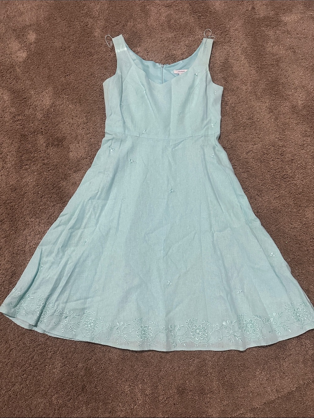 dressbarn Light Aqua Sleeveless Embroidered Fit & Flare Dress